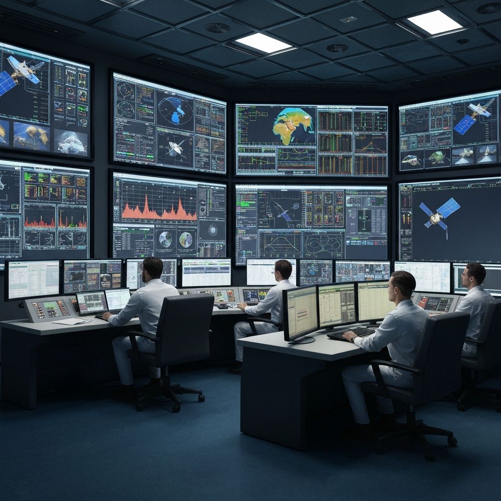 Mission control monitoring satellite operations