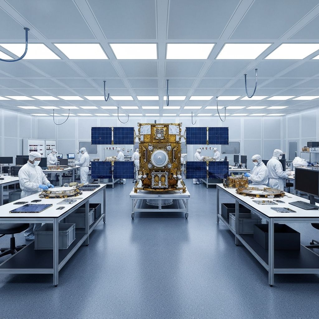 Satellite assembly in clean laboratory